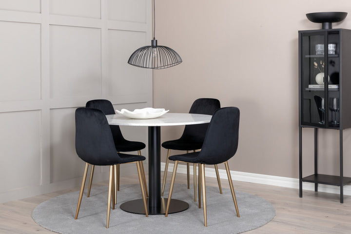 Venture Home Razzia Dining Table 106cm -White Terazzo / Black - Polar Chair - Black Velvet / Matt brass leg 4