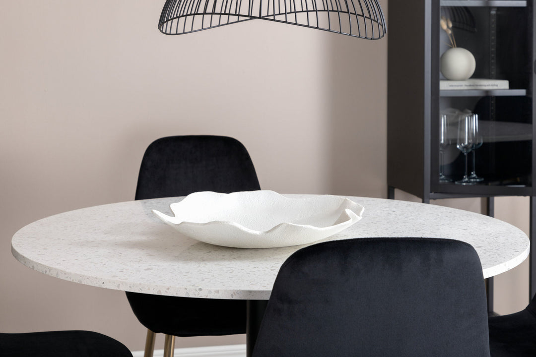 Venture Home Razzia Dining Table 106cm -White Terazzo / Black - Polar Chair - Black Velvet / Matt brass leg 4