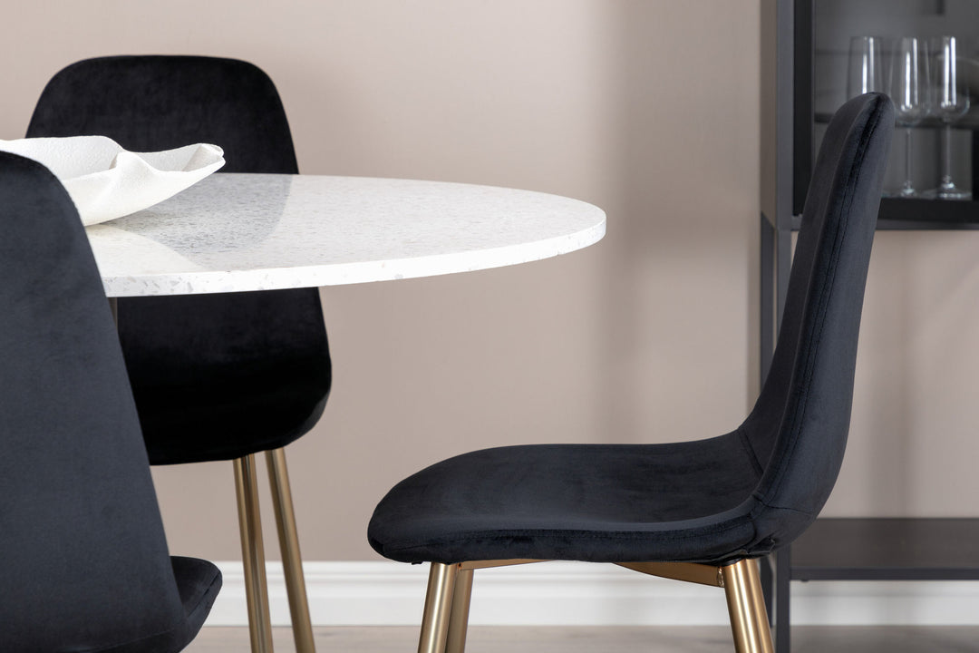 Venture Home Razzia Dining Table 106cm -White Terazzo / Black - Polar Chair - Black Velvet / Matt brass leg 4