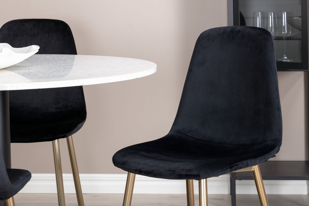 Venture Home Razzia Dining Table 106cm -White Terazzo / Black - Polar Chair - Black Velvet / Matt brass leg 4