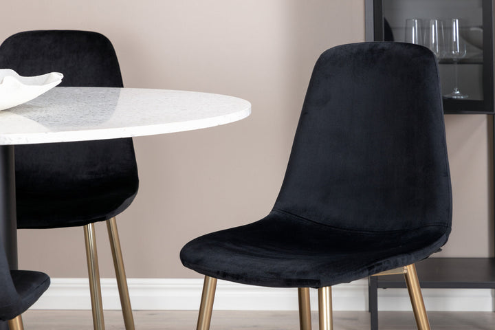Venture Home Razzia Dining Table 106cm -White Terazzo / Black - Polar Chair - Black Velvet / Matt brass leg 4