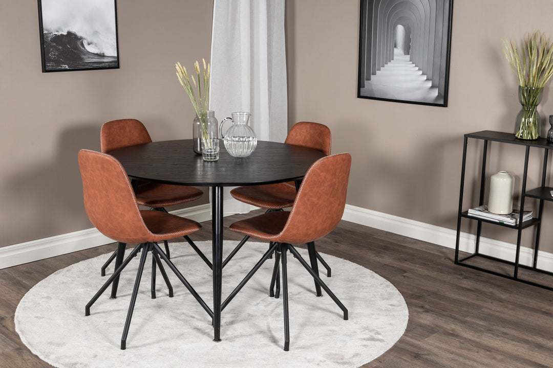 Venture Home Dipp Dining Table - 115cm - Black Veneer / All black legs +Polar Dining Chair w