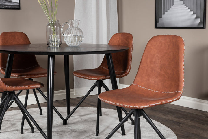 Venture Home Dipp Dining Table - 115cm - Black Veneer / All black legs +Polar Dining Chair w
