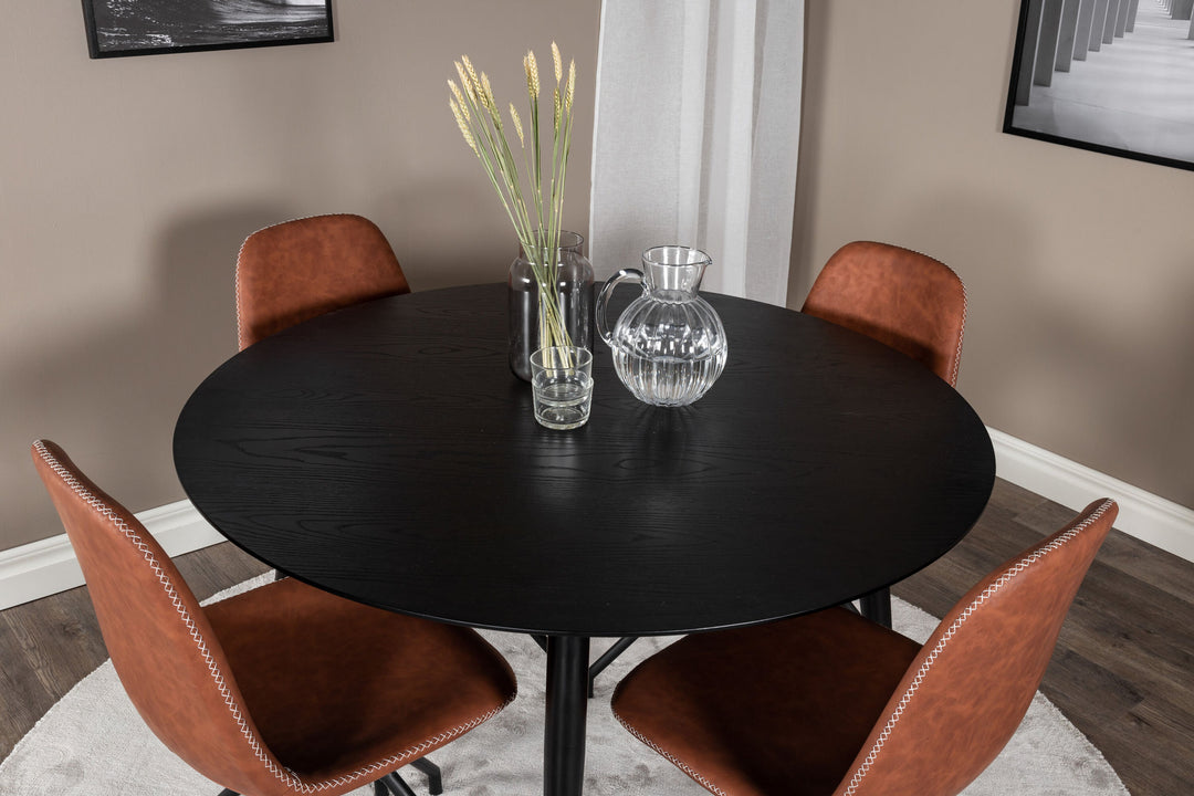Venture Home Dipp Dining Table - 115cm - Black Veneer / All black legs +Polar Dining Chair w