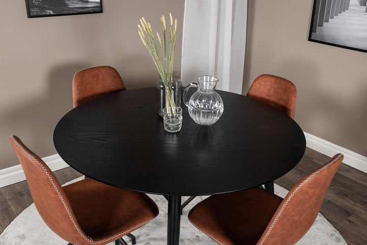 Venture Home Dipp Dining Table - 115cm - Black Veneer / All black legs +Polar Dining Chair w