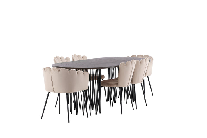 Venture Home Stone oval Dining Table - Black / Mocca Veneer +Limhamn Light Chair_4+ Limhamn Chair - Black / Beige Velvet _2