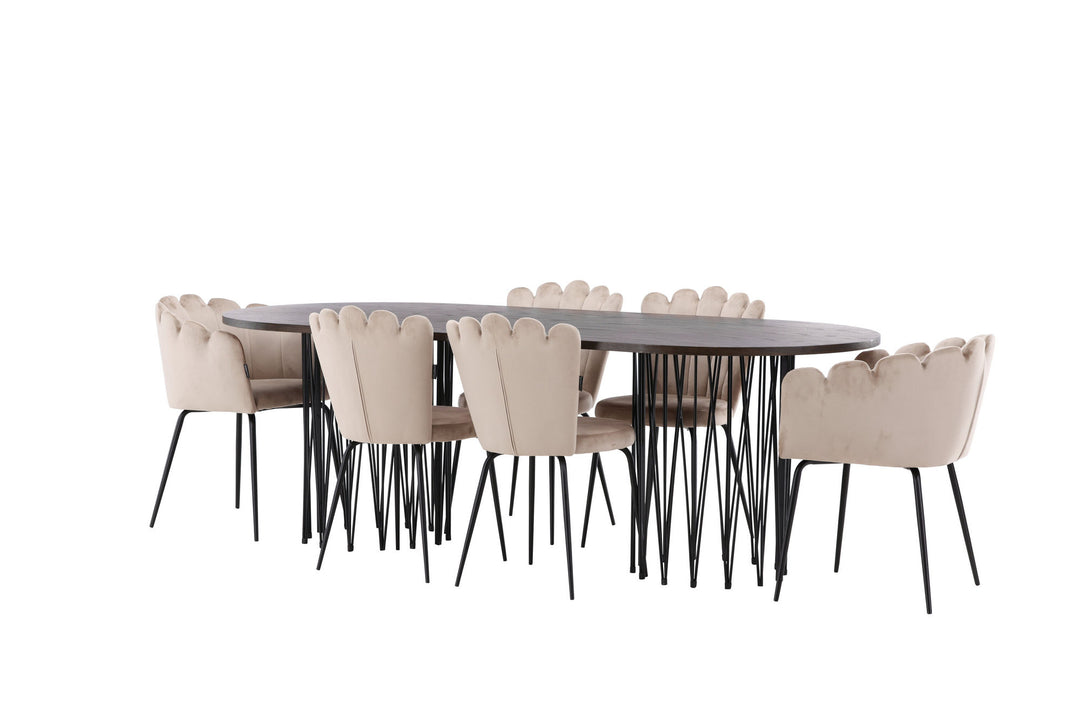 Venture Home Stone oval Dining Table - Black / Mocca Veneer +Limhamn Light Chair_4+ Limhamn Chair - Black / Beige Velvet _2