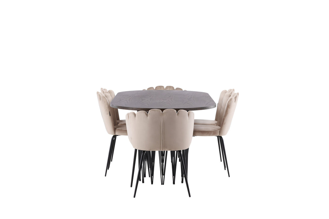 Venture Home Stone oval Dining Table - Black / Mocca Veneer +Limhamn Light Chair_4+ Limhamn Chair - Black / Beige Velvet _2