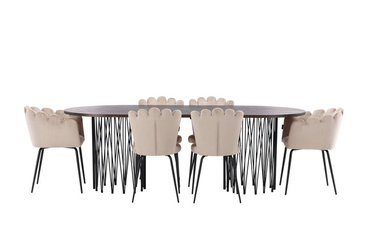 Venture Home Stone oval Dining Table - Black / Mocca Veneer +Limhamn Light Chair_4+ Limhamn Chair - Black / Beige Velvet _2