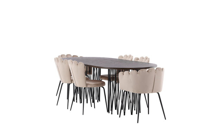 Venture Home Stone oval Dining Table - Black / Mocca Veneer +Limhamn Light Chair_4+ Limhamn Chair - Black / Beige Velvet _2