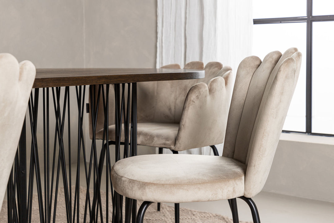 Venture Home Stone oval Dining Table - Black / Mocca Veneer +Limhamn Light Chair_4+ Limhamn Chair - Black / Beige Velvet _2