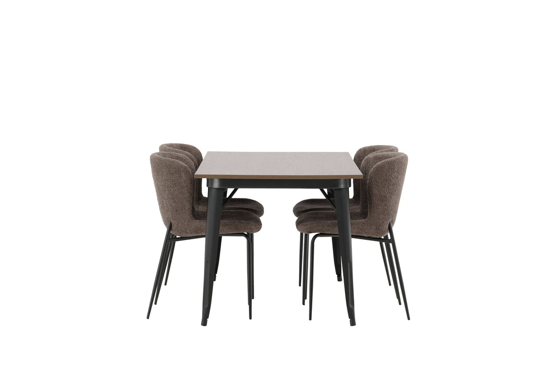 Venture Home Tempe Dining Table - Black / Walnut MDF +Modesto Dining Chair - Beige / Beige Boucle _4