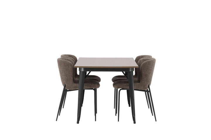 Venture Home Tempe Dining Table - Black / Walnut MDF +Modesto Dining Chair - Beige / Beige Boucle _4