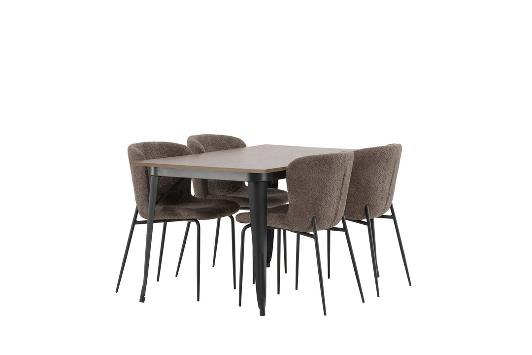 Venture Home Tempe Dining Table - Black / Walnut MDF +Modesto Dining Chair - Beige / Beige Boucle _4