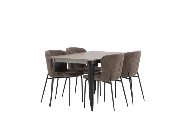 Venture Home Tempe Dining Table - Black / Walnut MDF +Modesto Dining Chair - Beige / Beige Boucle _4