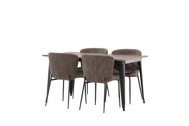 Venture Home Tempe Dining Table - Black / Walnut MDF +Modesto Dining Chair - Beige / Beige Boucle _4