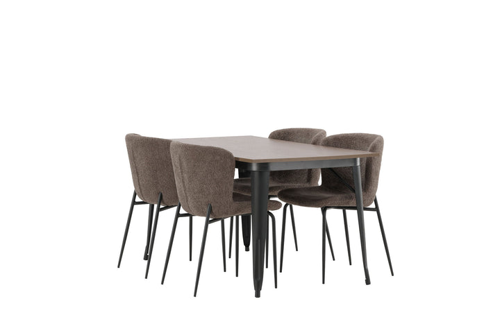 Venture Home Tempe Dining Table - Black / Walnut MDF +Modesto Dining Chair - Beige / Beige Boucle _4