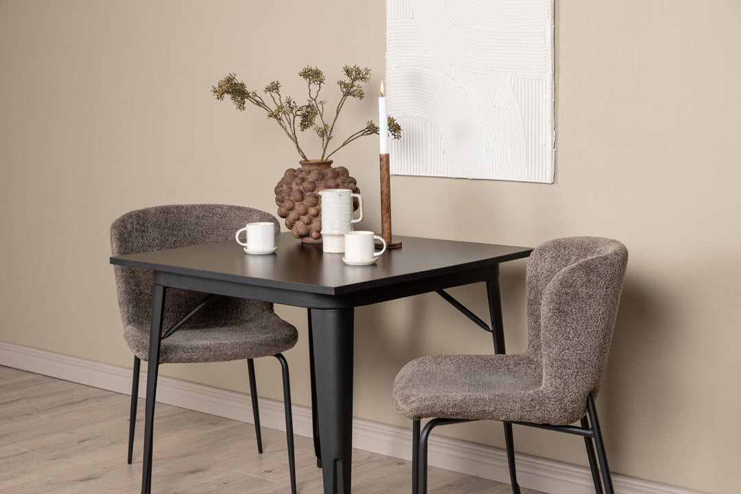 Venture Home Tempe Dining Table - Black / Black MDF +Modesto Dining Chair - Grey / Smoked Black Boucle _2