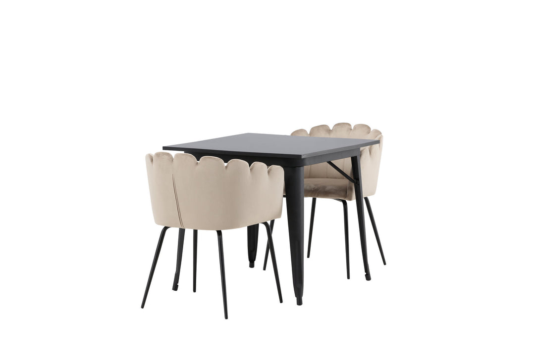 Venture Home Tempe Dining Table - Black / Black MDF +Limhamn Chair - Black / Beige Velvet _2