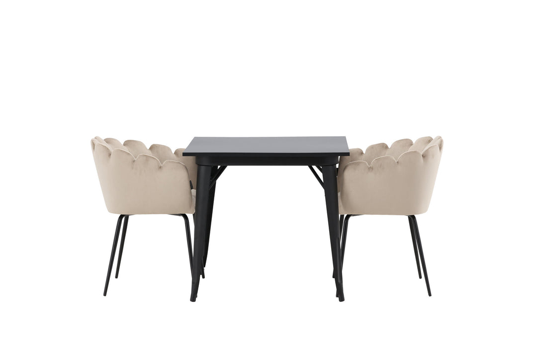 Venture Home Tempe Dining Table - Black / Black MDF +Limhamn Chair - Black / Beige Velvet _2