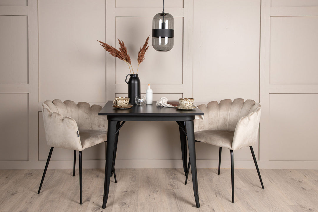 Venture Home Tempe Dining Table - Black / Black MDF +Limhamn Chair - Black / Beige Velvet _2