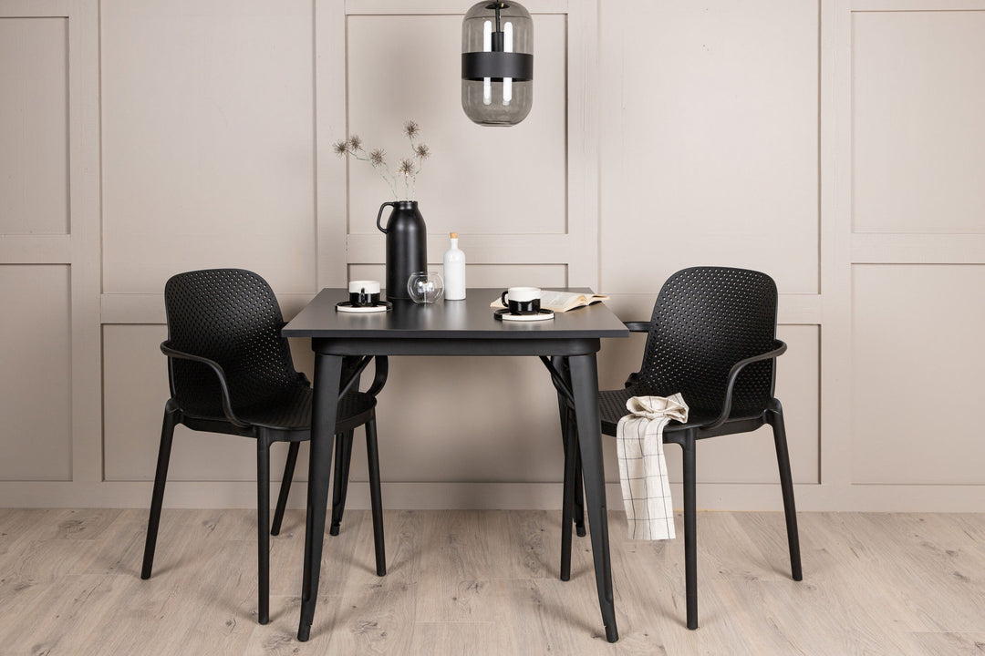 Venture Home Tempe Dining Table - Black / Black MDF +Baltimore Dining Chair - Black / Black Plastic _2