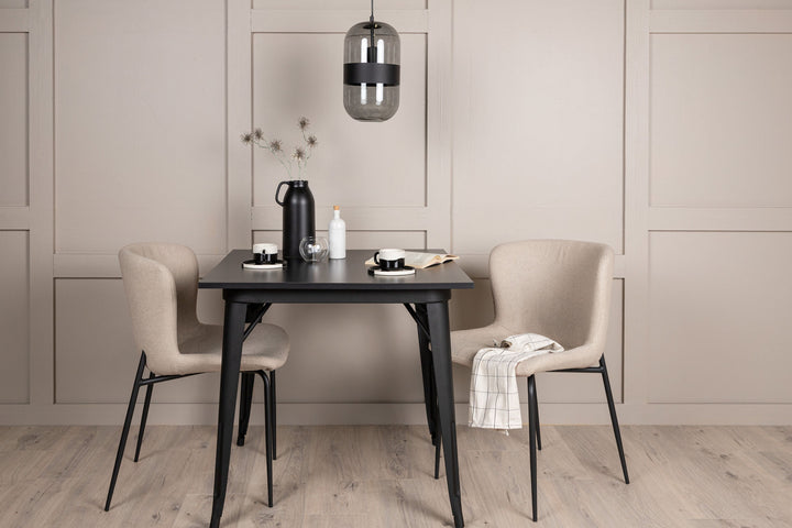 Venture Home Tempe Dining Table - Black / Black MDF +Modesto Dining Chair - Beige / Beige Boucle _2