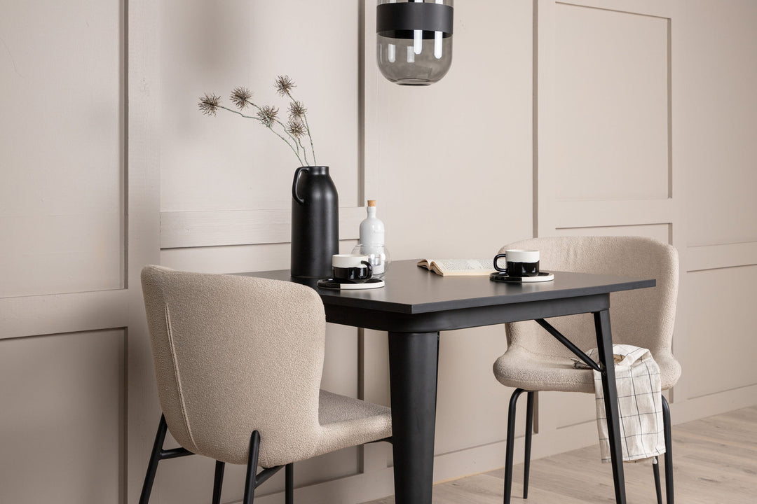 Venture Home Tempe Dining Table - Black / Black MDF +Modesto Dining Chair - Beige / Beige Boucle _2