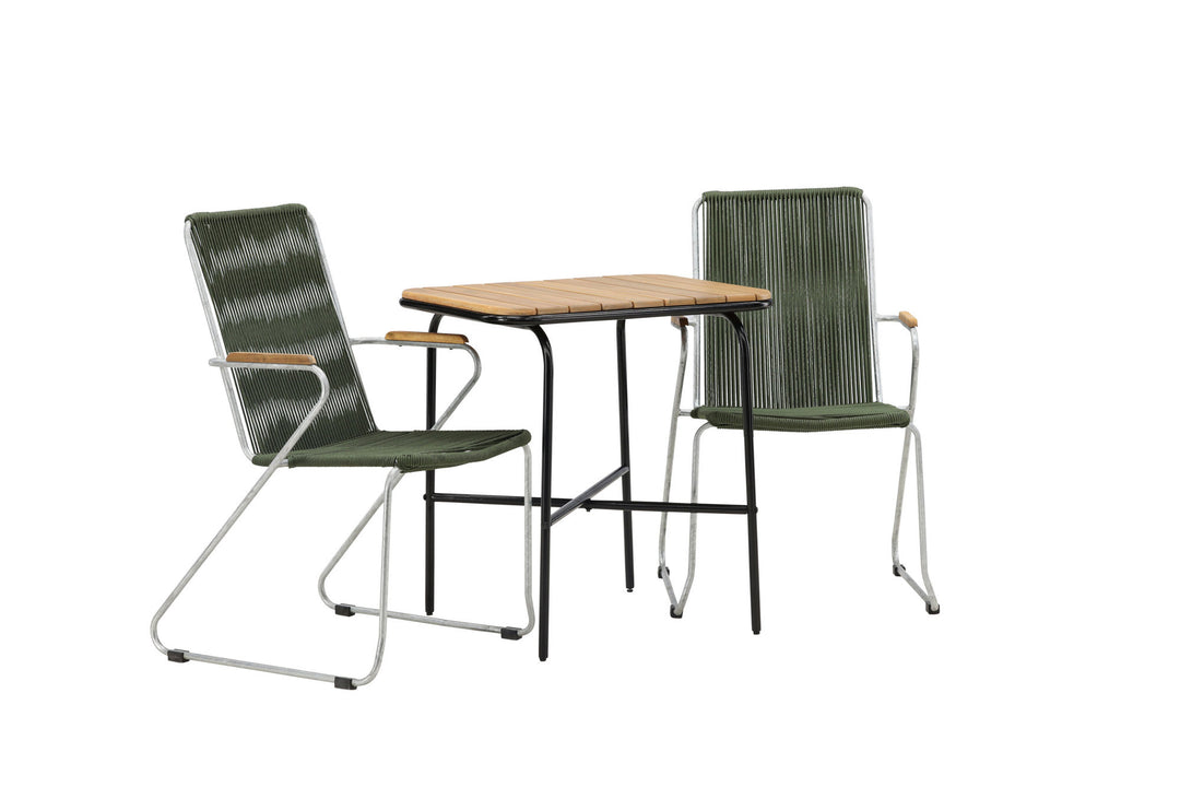 Venture Home Holmbeck Cafetable Steel - Black / Rectangular 55*70*74 +Bois Diningchair Steel - Silver / Green Rope _2
