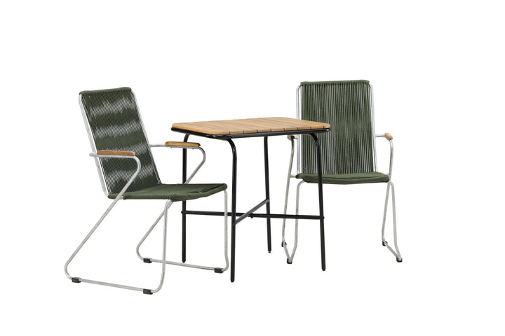 Venture Home Holmbeck Cafetable Steel - Black / Rectangular 55*70*74 +Bois Diningchair Steel - Silver / Green Rope _2