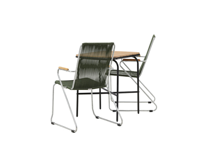 Venture Home Holmbeck Cafetable Steel - Black / Rectangular 55*70*74 +Bois Diningchair Steel - Silver / Green Rope _2