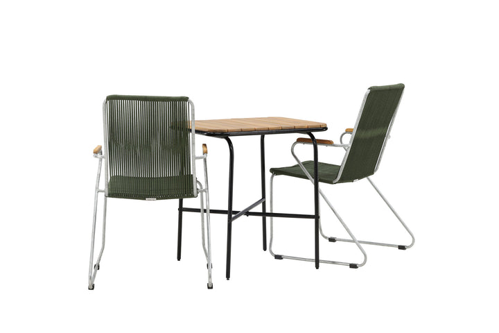 Venture Home Holmbeck Cafetable Steel - Black / Rectangular 55*70*74 +Bois Diningchair Steel - Silver / Green Rope _2
