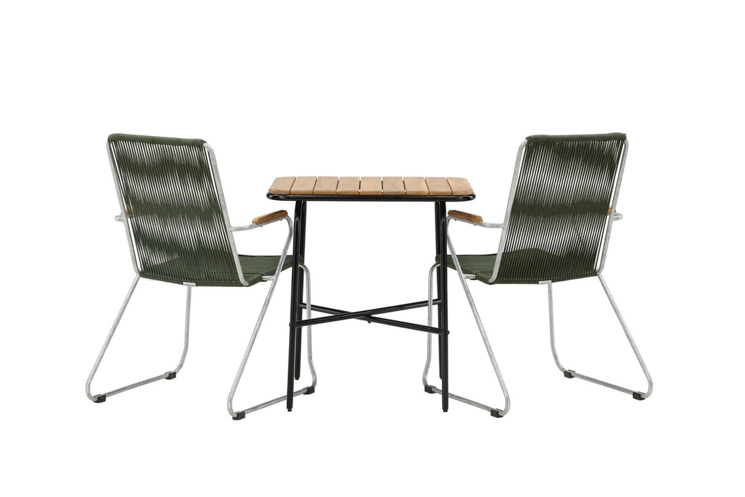 Venture Home Holmbeck Cafetable Steel - Black / Rectangular 55*70*74 +Bois Diningchair Steel - Silver / Green Rope _2