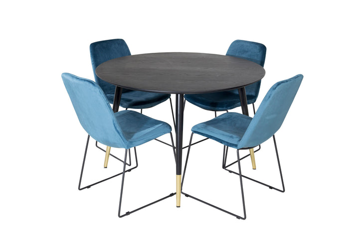 Venture Home Dipp Dining Table - 115cm - Black / Black Brass+Muce Dining Chair - Black Legs - Blue Velvet_4