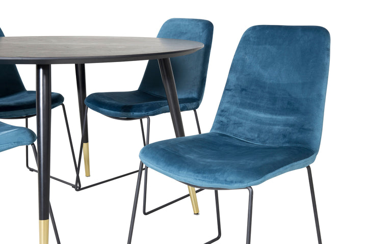 Venture Home Dipp Dining Table - 115cm - Black / Black Brass+Muce Dining Chair - Black Legs - Blue Velvet_4