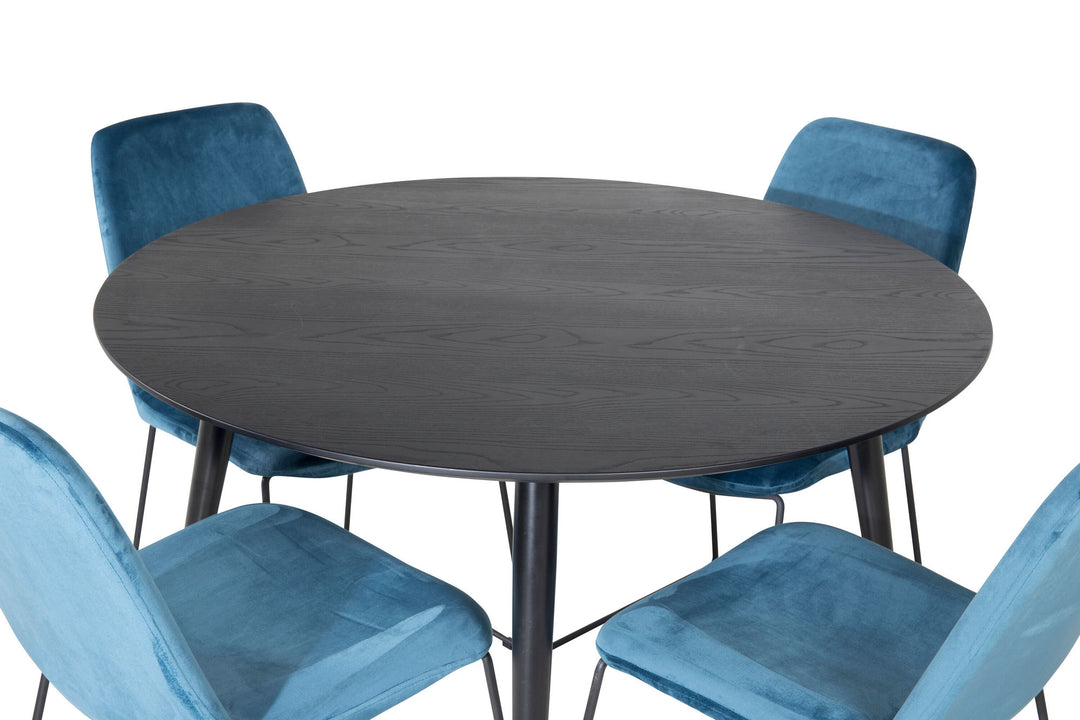 Venture Home Dipp Dining Table - 115cm - Black / Black Brass+Muce Dining Chair - Black Legs - Blue Velvet_4