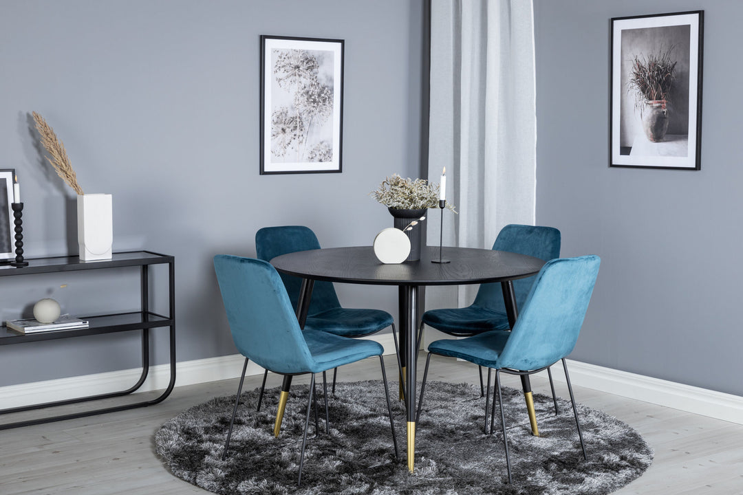 Venture Home Dipp Dining Table - 115cm - Black / Black Brass+Muce Dining Chair - Black Legs - Blue Velvet_4