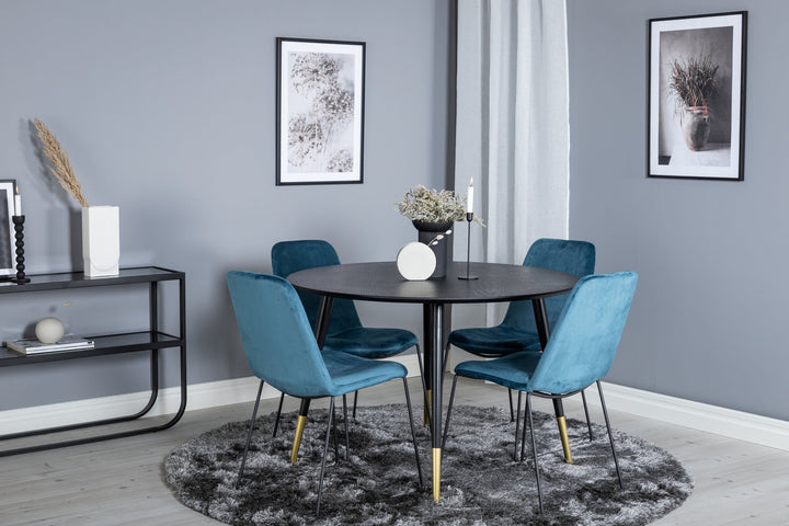 Venture Home Dipp Dining Table - 115cm - Black / Black Brass+Muce Dining Chair - Black Legs - Blue Velvet_4