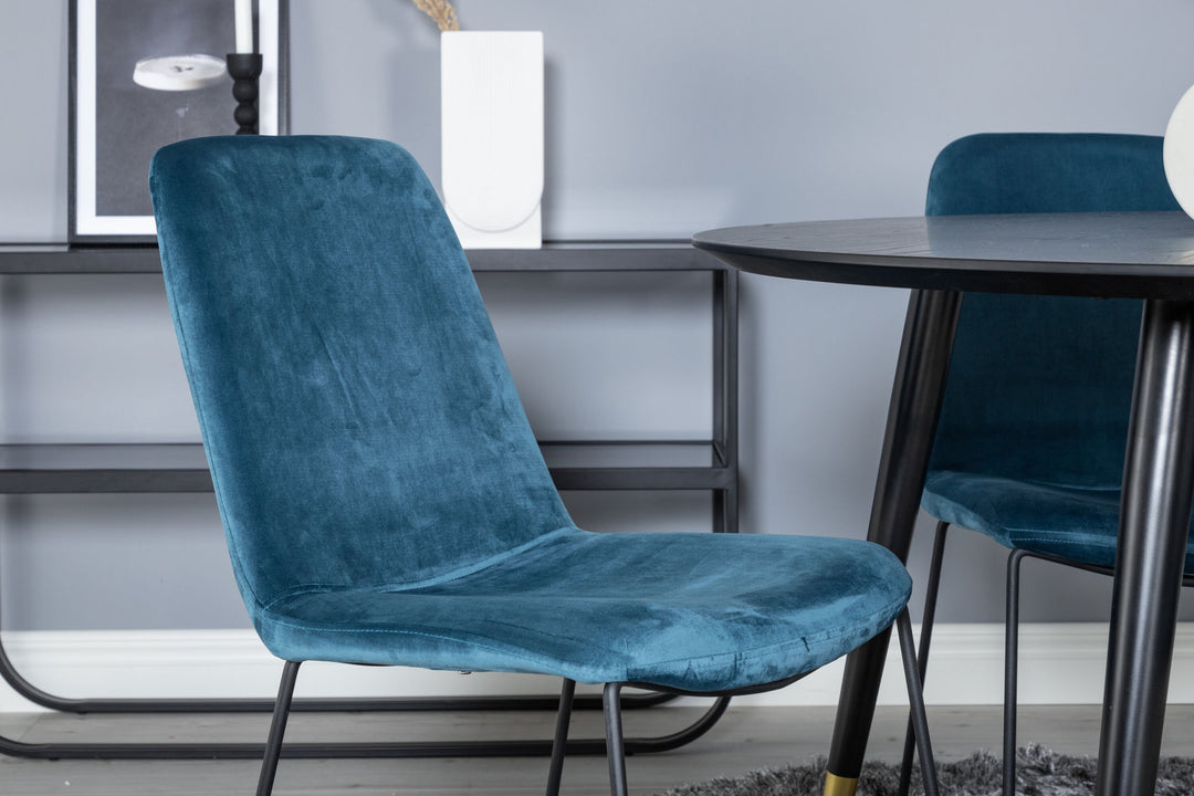 Venture Home Dipp Dining Table - 115cm - Black / Black Brass+Muce Dining Chair - Black Legs - Blue Velvet_4