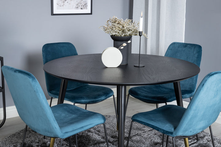 Venture Home Dipp Dining Table - 115cm - Black / Black Brass+Muce Dining Chair - Black Legs - Blue Velvet_4
