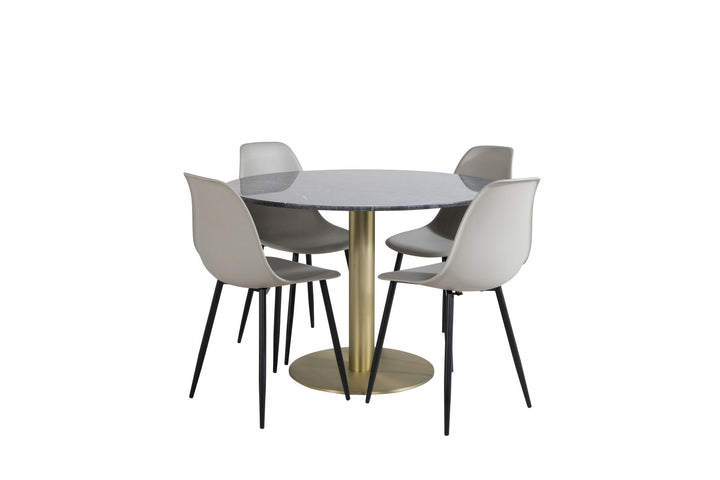 Venture Home Estelle Round Dining Table ø106 H75 - Black / Brass+Polar Plastic Dining Chair - Black Legs / Grey Plastic_4