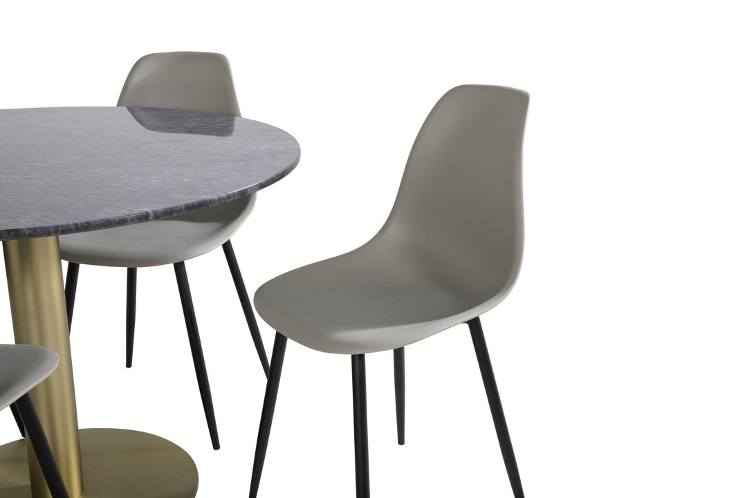 Venture Home Estelle Round Dining Table ø106 H75 - Black / Brass+Polar Plastic Dining Chair - Black Legs / Grey Plastic_4