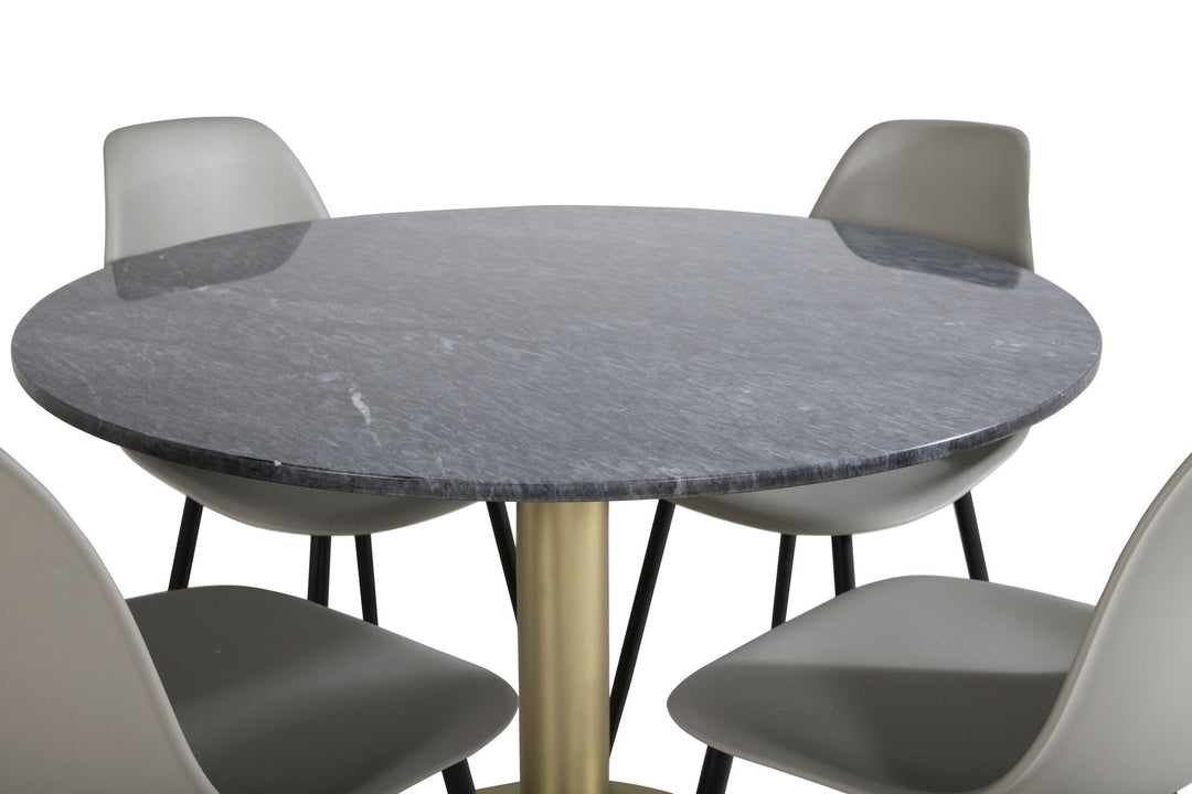 Venture Home Estelle Round Dining Table ø106 H75 - Black / Brass+Polar Plastic Dining Chair - Black Legs / Grey Plastic_4