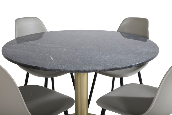 Venture Home Estelle Round Dining Table ø106 H75 - Black / Brass+Polar Plastic Dining Chair - Black Legs / Grey Plastic_4