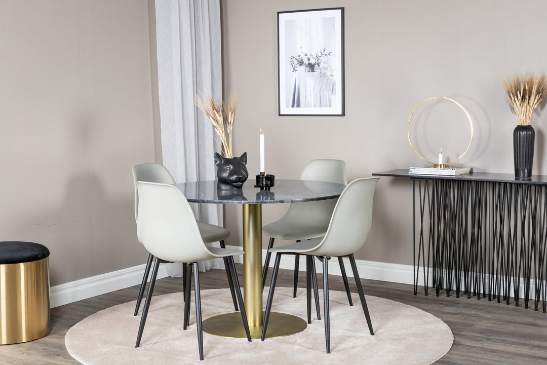 Venture Home Estelle Round Dining Table ø106 H75 - Black / Brass+Polar Plastic Dining Chair - Black Legs / Grey Plastic_4