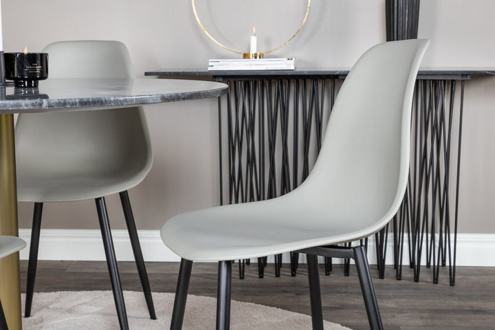 Venture Home Estelle Round Dining Table ø106 H75 - Black / Brass+Polar Plastic Dining Chair - Black Legs / Grey Plastic_4