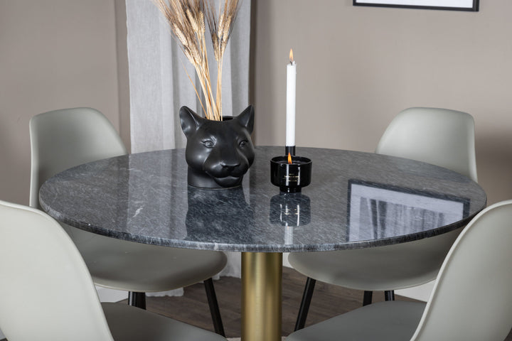 Venture Home Estelle Round Dining Table ø106 H75 - Black / Brass+Polar Plastic Dining Chair - Black Legs / Grey Plastic_4