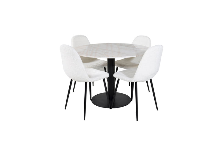 Venture Home Estelle Round Dining Table ø106 H75 - White / Black+Polar Fluff Dining Chair - Black Legs - White Teddy _4