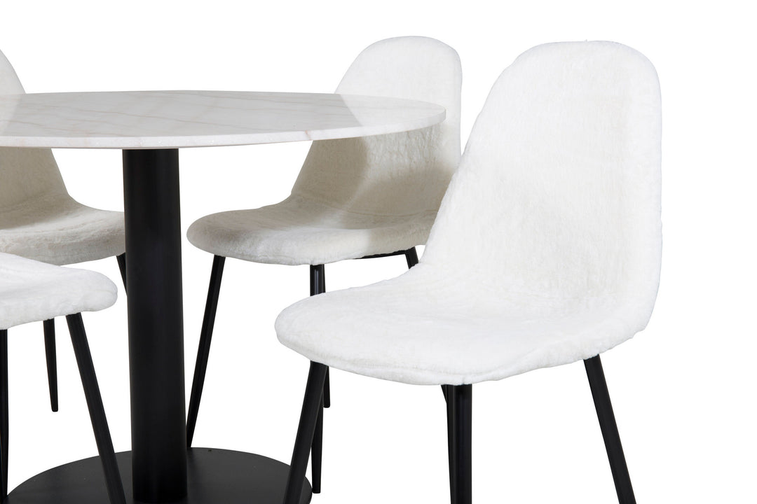 Venture Home Estelle Round Dining Table ø106 H75 - White / Black+Polar Fluff Dining Chair - Black Legs - White Teddy _4