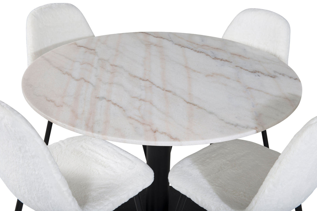 Venture Home Estelle Round Dining Table ø106 H75 - White / Black+Polar Fluff Dining Chair - Black Legs - White Teddy _4